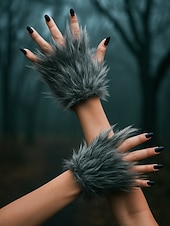 Недорогие Модные аксессуары-Женские пушистые перчатки в виде лапы оборотня – аксессуары для косплея на Хэллоуин, пушистые варежки в виде когтей монстра для вечеринок и нарядов