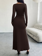 levne Bílé šaty-Dámské Maxi šaty Plášťové šaty Večírek Párty Dovolená Rande Běžný Bez vzoru Dlouhý rukáv Tričkový Černá Fialová Hnědá Tmavě šedá Jaro Podzim