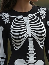 billiga Tröja klänningar-Dam Mini klänning Tröjklänning Vardagsklänning Boho-klänning Mode Klassisk Modern Utomhus Halloween Dagligen Normal Grafisk Dödskalle Långärmad Rund hals Svart Vår Höst
