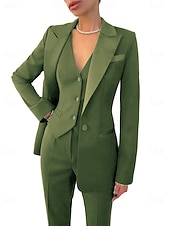 お買い得  女性用スーツ-女性用 3ピーススーツ フォーマル 結婚式のゲスト ストレッチクレープ エレガント シンプル ミニマリスト 長袖 アンクル丈 ピークラペル シングルブレスト