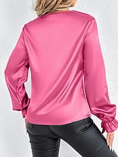 Недорогие Нарядные блузки-Жен. Рубашка Elegant Нарядный Атласный верх Драпировка Сплошной цвет Стиль На каждый день Длинный рукав Вырез-хомут Обычные топы Повседневные На выход Черный Розовый Зеленый Абрикосовый Весна Осень