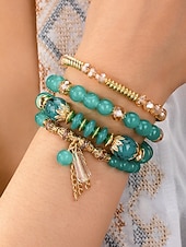 billige Ferietilbehør-Damearmbånd med imiterte krystallperler og gulldetaljer, bohemsk lagdelt stretcharmbåndsmykke til fester, bryllup og hverdagsbruk