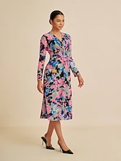 economico Abiti Floreali Stampati-Per donna Femminile Tubino Abito Stampato Abito Midi Arcobaleno Manica Lunga Estate Primavera Scollo a V Moderno S M L