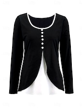 Χαμηλού Κόστους Απλή μπλούζα-Γυναικεία Μπλουζάκι Κουμπιά Στάμπα Σε επίπεδα Συμπαγές Χρώμα Συνδυασμός Χρωμάτων Σκέτο Βίντατζ Στυλάτο Κλασσικό Μακρυμάνικο Στρογγυλή Ψηλή Λαιμόκοψη Κανονικά μπλουζάκια Καθημερινά Μαύρο και Άσπρο