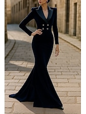 ieftine Rochii de smoking-Rochie de smoking Trompetă / Sirenă Sirenă Oficial Catifea Elegant Manșon Lung Lungime Podea Rever Cu Doi Nasturi