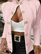 billiga casual jackor-Dam Vardaglig jacka Bekväm Andningsfunktion Jacquard Knappar Mode Dagligen Slät Utomhus Ledigt Dagligen Enkelknäppt Normal Hög krage Normal Långärmad Ytterkläder Svart Vit Rodnande Rosa Vår Höst