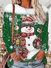 preiswerte Kunst &amp; Design T-Shirt-Damen T-Shirt Rundhalsausschnitt Langarm Tunika Feiertag Sweatshirt Schneemann Print Farbblock Rot Weiß Winter Party Lässig Pullover Festliche Kleidung Bekleidung