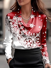 חג המולד בגדי ריקוד נשים חולצה Ombre גראפי פתית שלג אלגנטית מסוגנן יום יומי שרוול ארוך צוואר בדוגמת דרפה חולצות רגילות עבודה בגדי ערב למסיבה יומי Ruched בד נשפך אודם כחול ים ירוק אזמרגד סתיו חורף זול חולצה וחולצות חג המולד-חג המולד בגדי ריקוד נשים חולצה Ombre גראפי פתית שלג אלגנטית מסוגנן יום יומי שרוול ארוך צוואר בדוגמת דרפה חולצות רגילות עבודה בגדי ערב למסיבה יומי Ruched בד נשפך אודם כחול ים ירוק אזמרגד סתיו חורף