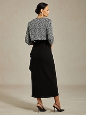 abordables Vestido Sencillo-Mujer Vestido maxi Vestido tubo Elegante Formal Vestidos semi formales Fiesta de Noche Lentejuelas Encaje Ajuste regular Floral Manga Larga Cuello Barco Negro