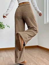 abordables jambe large et taille haute-Femmes Jambe large Slacks Mode Occasionnel Longueur complète Taille Moyenne Uni Taille Élastique Chaleur Thermique Non Elastique Élastique Formel Vacances Rue Gris clair Gris foncé Chameau Gris Hiver