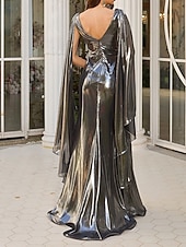 トランペット/マーメイド タイト/コラム イブニングドレス エレガント フォーマルドレス フォーマル 結婚式 スイープ/ブラシトレーン ノースリーブ カウルネック ケープ ルレックス生地 とともに グリッター素材 プリーツ クリスタル装飾 2025 お買い得  マーメイドイブニングドレス-トランペット/マーメイド タイト/コラム イブニングドレス エレガント フォーマルドレス フォーマル 結婚式 スイープ/ブラシトレーン ノースリーブ カウルネック ケープ ルレックス生地 とともに グリッター素材 プリーツ クリスタル装飾 2025