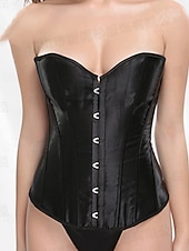 baratos Espartilhos-Mulheres Corset Shapewear Cincher Cintas Corpete Sexy Moda Sensual Cor imaculada Hem irregular Frente Única Férias Rua Encontro Sem Manga ombro frio Preto Branco Primavera Outono Moderno