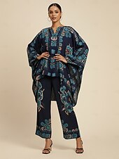 お買い得  シャツ、トップス、ブラウス-レディース シフォン エスニック フローラル プレースメント プリント ルーズ ドルマンスリーブ クルーネック ボタンフロント ブラウス