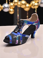 cheap Latin Shoes-Women&#039;s Lace-Up Latin Dance Shoes with Embroidered Mesh Design - Professional Ballroom Heels for Performance and Party Wear