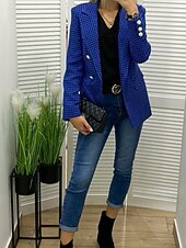 billiga Blazers och kostymer-Dam Kavaj Bekväm Ficka Elegant Mode Utomhus Galler Utekväll Ledigt / vardag Helgen Dubbelknäppt Normal Kavajslag Normal Långärmad Ytterkläder Rubinrött Blå Mörkblå Vår Höst