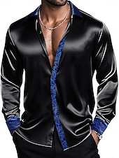 preiswerte Satinhemden für Herren-Herren Hemd Satinhemd Kleidhemd Freizeithemd Knopfhemd Abschlussballhemd Einfach Hochzeit Party Silber Rosa Rote Blau Langarm Revers Frühling Ganzjahres Bekleidung