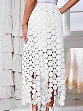 billige Festkjoler-Dame Blondeskjørt Mote Maksi Høy Midje Skjørt عادي Blonde Hull Mikroelastisk Gate Daglig Hvit Kakifarget Vår Polyester