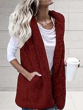 economico Gilet-Per donna Gilet Confortevole Tasca Casual Tinta unica Vacanza Streetwear Casuale Abbigliamento quotidiano Regolare Felpa con Cappuccio Vestibilità regolare Senza Maniche Capispalla Nero Bianco Vino
