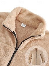 levne Ležérní bundy-Pánské Zimní bunda Teddy Coat Neformální bunda Dovolená Denní Zahřívací Kapsy Fleece Podzim zima Bez vzoru Módní Šik ven Stojáček Standardní Černá Námořnická modř Hnědá Khaki Tmavě šedá Saka