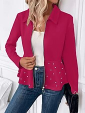 economico giacche casual-Per donna Giacca Casual Confortevole Traspirante Cerniera Casual Semplice Vacanza Streetwear Casuale Abbigliamento quotidiano Cerniera Corto Collo ripiegato Vestibilità regolare Manica Lunga