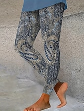 tanie -Damskie Getry Przytulne legginsy Urlop Codzienny Pełna długość Wysoka talia W Tureckie Wzory Drukowanie Keep Warm Wygodny Elastyczny Urlop Codzienny Święto Głęboki niebieski Jesień Zima Opinający / a