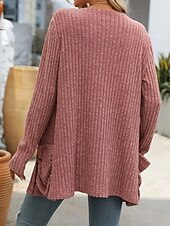 billiga casual jackor-Dam Vinterkappa Bekväm Andningsfunktion Ficka Öppen front Elegant Ledigt Slät Semester Gata Ledigt Dagliga kläder Öppen front Normal Kraglös Normal Långärmad Ytterkläder Rodnande Rosa Rubinrött Blå