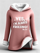 baratos Moletons forrados de fleece-Mulheres Pulôver Moletom Com Capuz Gráfico Letra Quente Casual Velo Sherpa Manga Longa Com Capuz Tops longos Rua Dia a Dia Casual Imprimir Preto Rosa Rosa Escuro Vermelho Azul Outono Inverno