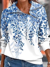 economico Top a Strisce e Geometrici-Per donna Felpe con cerniera Grafico Geometrico Casual Manica Lunga Collo Alto Top Regolari Casuale Nero Bianco Rosso Blu Autunno Inverno