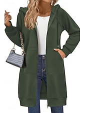 halpa huppari takki-Naisten Huppari takki Mukava Hengittävä Vetoketju Tasku Vapaa-aika Tavallinen Loma Katu Kausaliteetti Arki-asut Vetoketju Pitkä Hupullinen Normaali Pitkähihainen Päällysvaatteet Laivasto Musta