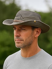 tanie Czapki męskie-Męski kapelusz safari z ochroną przeciwsłoneczną – oddychający, siateczkowy kapelusz wędkarski z szerokim rondem i paskiem pod brodą, idealny na piesze wędrówki, kemping i podróże