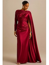 abordables Robes de bal-Fourreau / Colonne Robe de Soirée Élégant Robe de soirée Formel Mariage Longueur au sol manche longue Une Épaule Satin avec Plis 2025