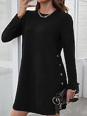 preiswerte Frauen schwarzes Kleid-Damen Minikleid schwarzes kleid Freizeitkleid Cocktailkleid Abendkleid Elegant Modern Täglich Ausgehen Wochenende Normale Passform Einfach Langarm Rundhalsausschnitt Schwarz Rosa Grau Frühling Herbst