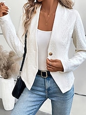 billiga casual jackor-Dam Vardaglig jacka Bekväm Andningsfunktion Jacquard Mode Dagligen Slät Utomhus Ledigt Dagligen Enkelknäppt Kort Kraglös Normal Långärmad Ytterkläder Vit Vår Höst