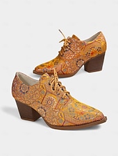 abordables Zapatos Oxford de mujer-Zapatos Oxford con cordones y diseño paisley vintage de los años 50 para mujer: zapatos de vestir de tacón cuadrado retro para profesionales artísticos y ropa de oficina de otoño.