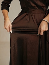 abordables Robe de cocktail-Femmes Robe Maxi Robe de Soirée Élégant ancien Coupe régulière Couleur Unie Manche 3/4 Col en V Marron Automne Hiver