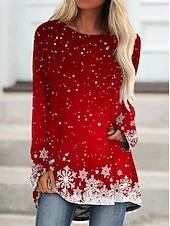 Vánoce Dámské Tričko Grafika Sněhová vločka Vánoce Vinobraní stylové Klasické Dlouhý rukáv Tričkový Dlouhé topy Denní Jdeme ven Víkend Tisk Rubínově červená Vodní modrá Fuchsiová Trávová zelená Khaki levne Vánoční topy-Vánoce Dámské Tričko Grafika Sněhová vločka Vánoce Vinobraní stylové Klasické Dlouhý rukáv Tričkový Dlouhé topy Denní Jdeme ven Víkend Tisk Rubínově červená Vodní modrá Fuchsiová Trávová zelená Khaki