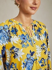  Dámské Žena Košile pro volný čas Květiny Ležérní Trička Žlutá Květinový 3/4 rukáv prázdniny Do V
