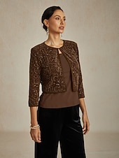 levne Bundy-Dámské Krajkové topy Večerní topy Flitrové topy Elegantní Večírek Tričkový Hnědá Podzim Zima