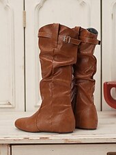 levne Slouch Boots-Dámské Boty Slouchy boty Jezdecké boty Denní Boty do lýtka Přezky Skryté pata Oblá špička Na běžné nošení Denim Umělá kůže Zip Fialová Světle hnědá Tmavěhnědá
