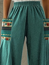 economico gamba larga e vita alta-Per donna Gamba larga Pantaloni Vacanza Stile Etnico Casual Lunghezza intera Vita Alta Grafico Tasca Fascia Elastica Stampato Comodo Traspirabilità Inelastico Vacanza Casuale Quotidiano Blu pavone