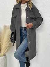abordables Chaquetas Forradas de Forro Polar-Mujer Abrigo de invierno Chaqueta de sherpa Cómodo Transpirable Bolsillo Botones Casual Plano Vacaciones Calle Casual Ropa Cotidiana Botonadura Simple Largo Cuello Vuelto Ajuste regular Manga Larga