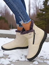 economico Stivali di neve e inverno-stivali da neve invernali caldi da donna con fodera in pelliccia sintetica e cerniera laterale, stivaletti antiscivolo impermeabili per l'uso all'aperto