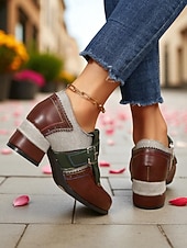 preiswerte Retro-Stil der 1950er Jahre-Damen-Oxfords im Retro-Stil der 1950er Jahre mit T-Riemen und Blockabsatz und Fransen, einzigartiges Farbblockdesign für den Freizeit-, Alltags- und Streetstyle.