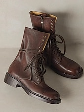 abordables Bottes de combat-Bottines à lacets en cuir classiques Maillard de style britannique pour femmes - Bottines de combat rétro vintage pour une tenue décontractée d&#039;automne et d&#039;hiver