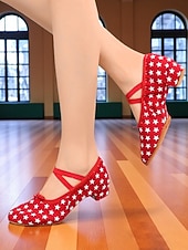 abordables Chaussures de danse d&#039;entraînement-chaussures de danse à imprimé étoile pour femmes - chaussures de danse de salon confortables à talons bas pour la pratique et la performance