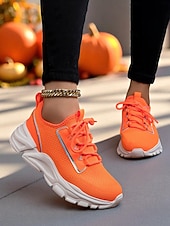 levne Pro ženy-Dámské oranžové sportovní tenisky – prodyšné běžecké boty se šněrováním a robustní podrážkou na chůzi, fitness a ležérní outfity