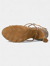 abordables Zapatos de baile latino-Zapatos de baile latino con tiras y hebillas de diamantes de imitación blancos para mujer: sandalias profesionales de salsa para fiestas Gatsby y eventos de baile vintage.