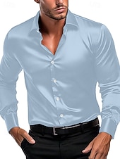 Herren Hemd Satinhemd Freizeithemd Knopfhemd Einfach Hochzeit Urlaub Schwarz Weiß Wein Marineblau Langarm Revers Frühling & Herbst Bekleidung preiswerte Satinhemden für Herren-Herren Hemd Satinhemd Freizeithemd Knopfhemd Einfach Hochzeit Urlaub Schwarz Weiß Wein Marineblau Langarm Revers Frühling & Herbst Bekleidung