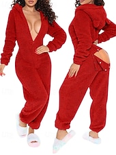 billiga Loungewear till damer-Dam Onesies Ledigt Komfort Comfrt Ren färg Ficka Jul Hem Långärmad Luvtröja Rodnande Rosa Vin Rubinrött Fuchsia Brun Vår Höst Vinter