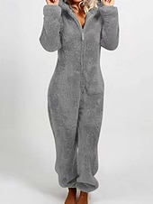 tanie Kombinezony krótkie i długie damskie-Damskie Normalny Kombinezon Moda miejska Jednokolorowe Długi rękaw Kaptur Zamek Urlop Codzienny Luźna Czarny Wino Czerwony Jesień